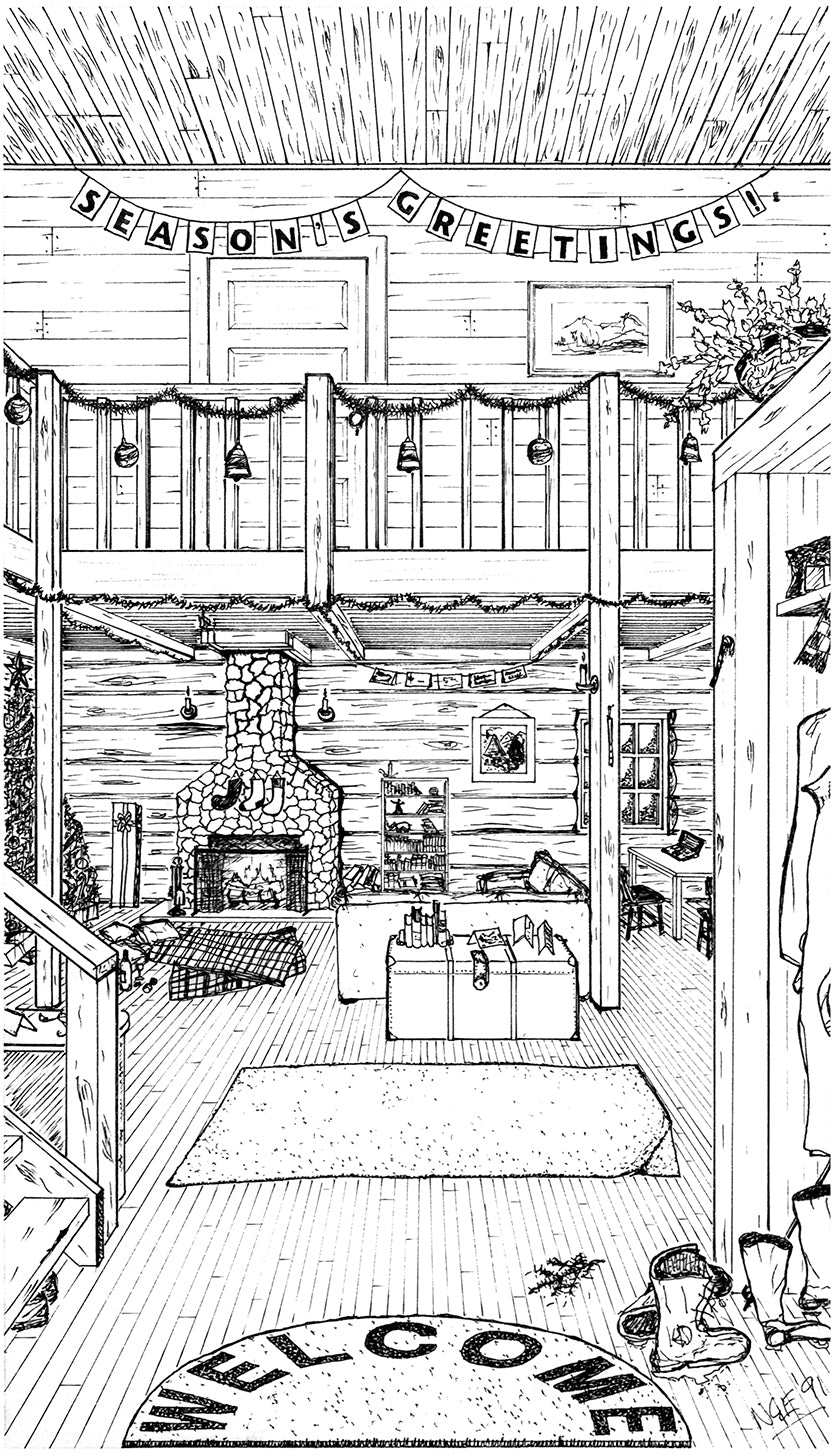 Holiday Cabin Print, Framed w/Matte, 16" x 22"