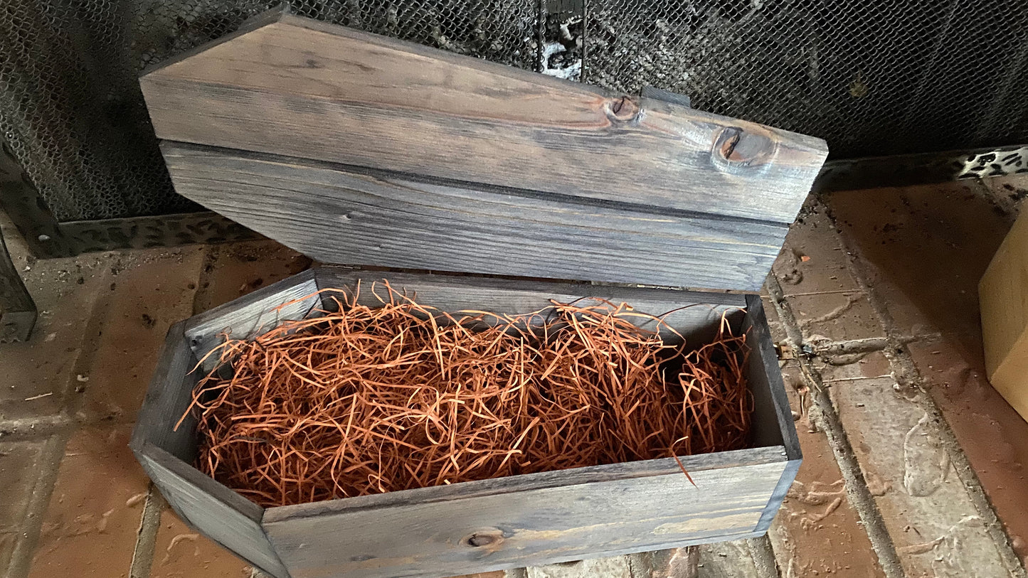Wooden Coffin Wine Cask, 14.25" x 7" x 4.75"