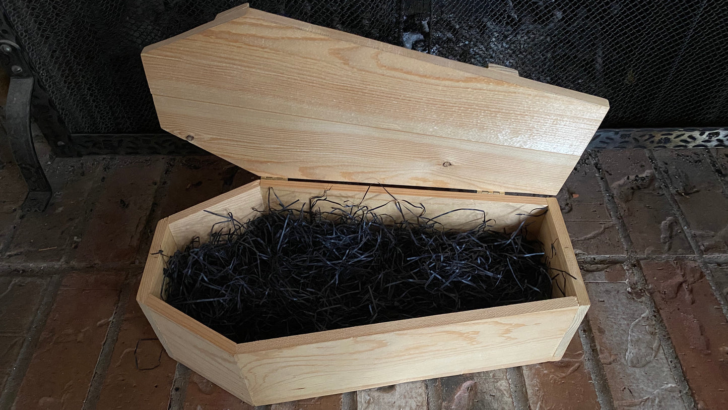 Wooden Coffin Wine Cask, 14.25" x 7" x 4.75"