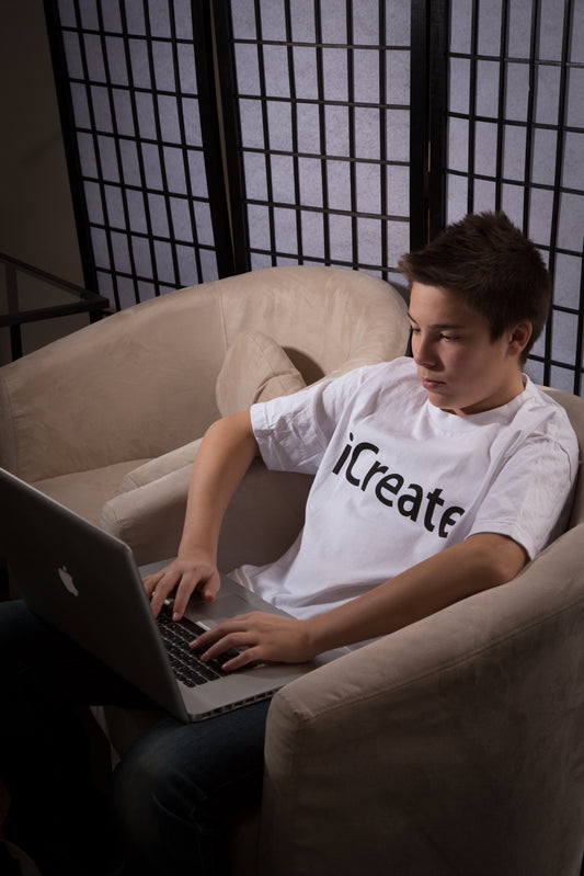 iCreate, White Powerup T-Shirt (Mens & Ladies cuts)